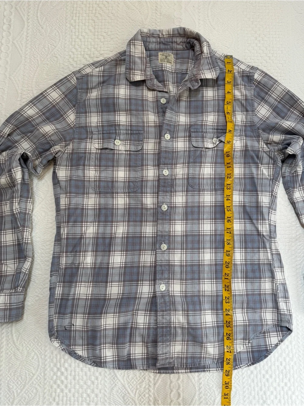 J. Crew Flannel Button Down Shirt Mens Medium Light Blue Gray 100% Cotton